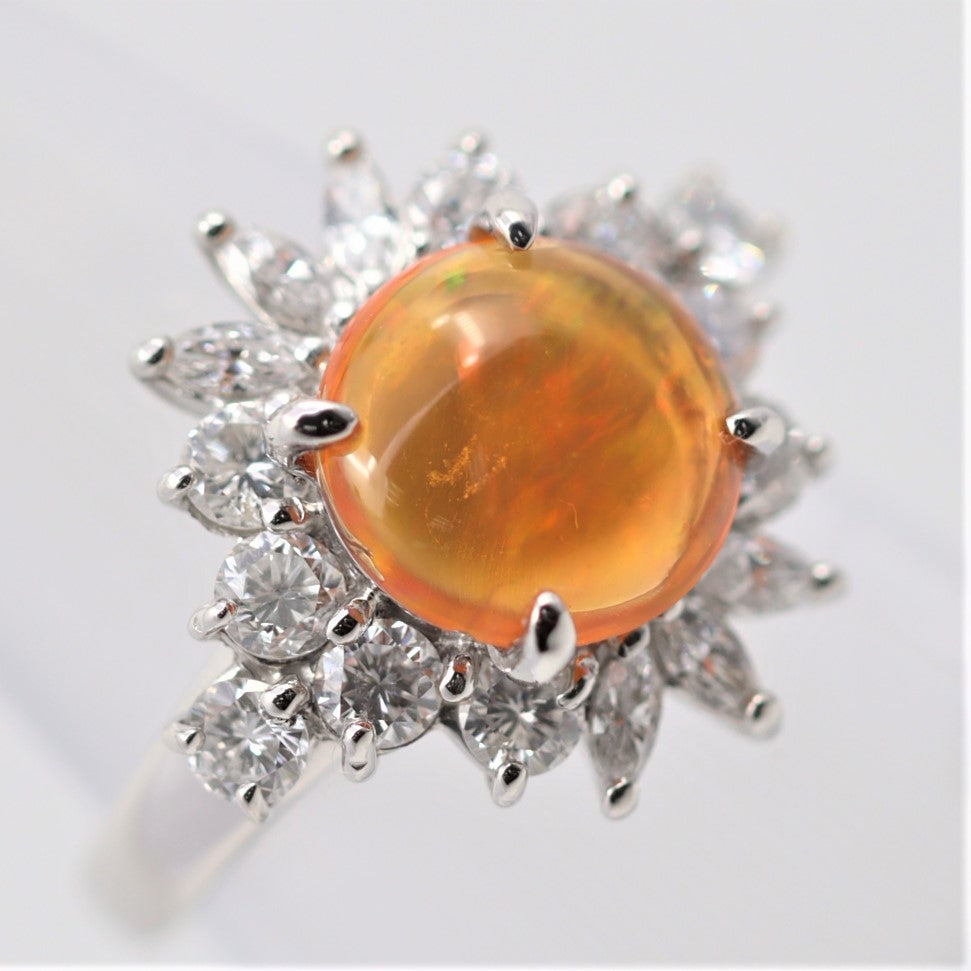 Mexican Fire Opal Diamond Platinum Ring