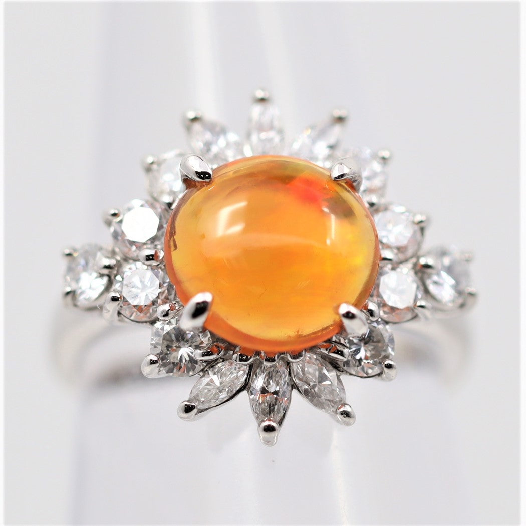 Mexican Fire Opal Diamond Platinum Ring