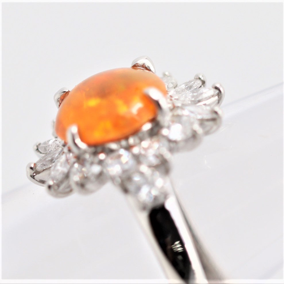 Mexican Fire Opal Diamond Platinum Ring