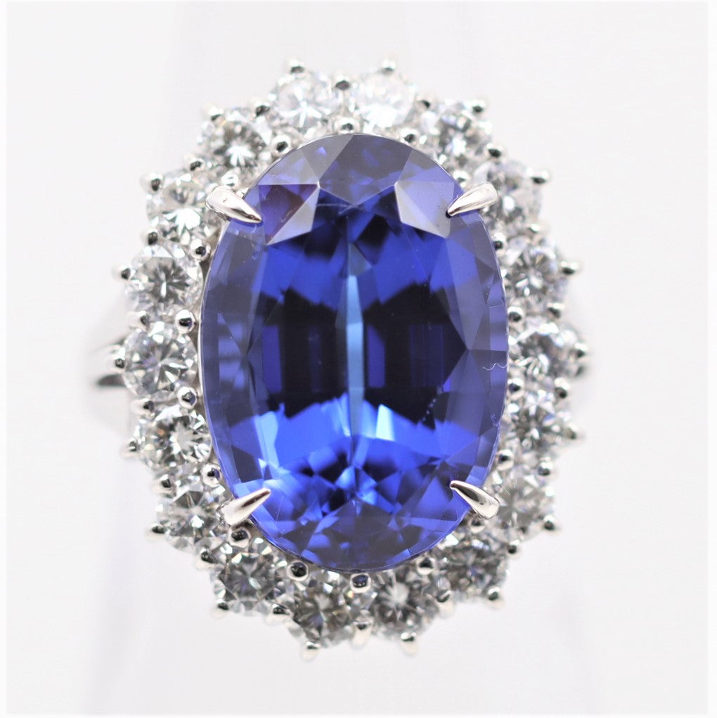 Vivid-Blue Tanzanite Diamond Platinum Cocktail Ring