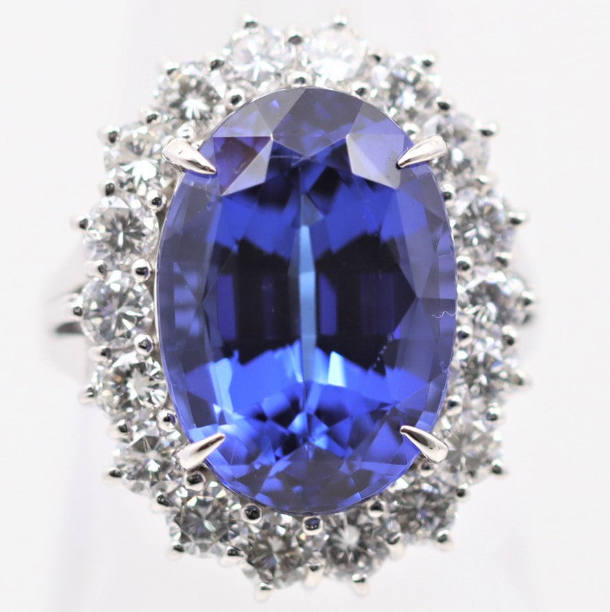Vivid-Blue Tanzanite Diamond Platinum Cocktail Ring
