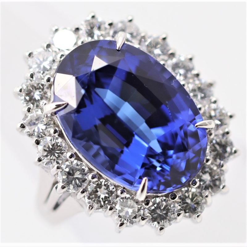 Vivid-Blue Tanzanite Diamond Platinum Cocktail Ring