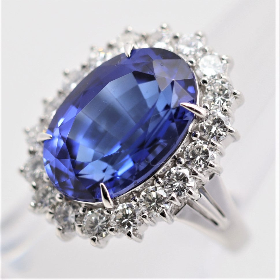 Vivid-Blue Tanzanite Diamond Platinum Cocktail Ring