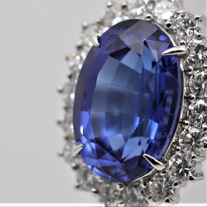 Vivid-Blue Tanzanite Diamond Platinum Cocktail Ring