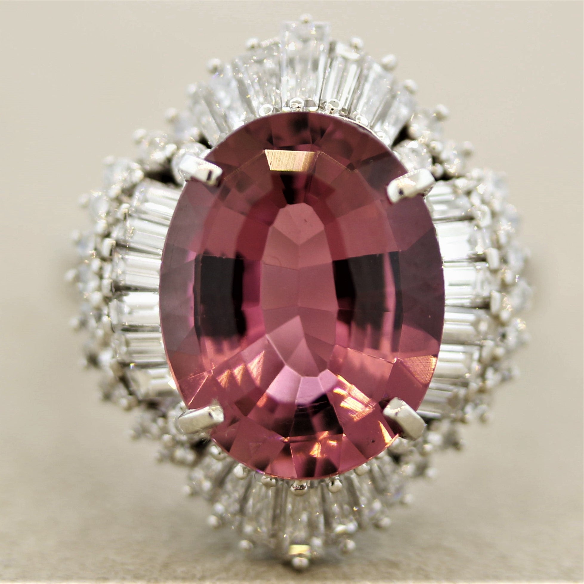 Pink Tourmaline Diamond Platinum Ring