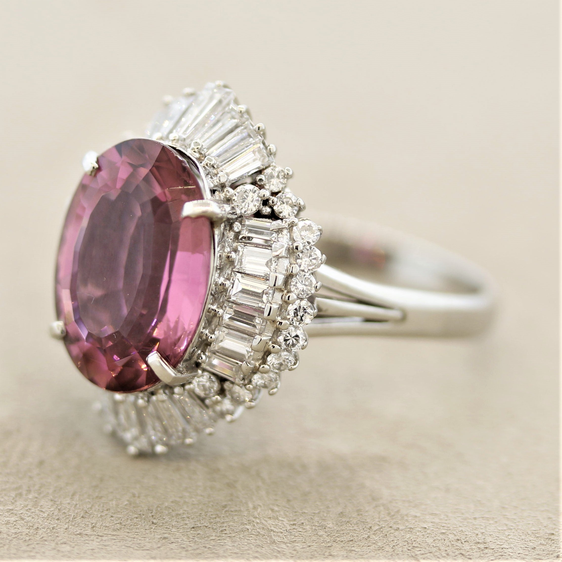 Pink Tourmaline Diamond Platinum Ring