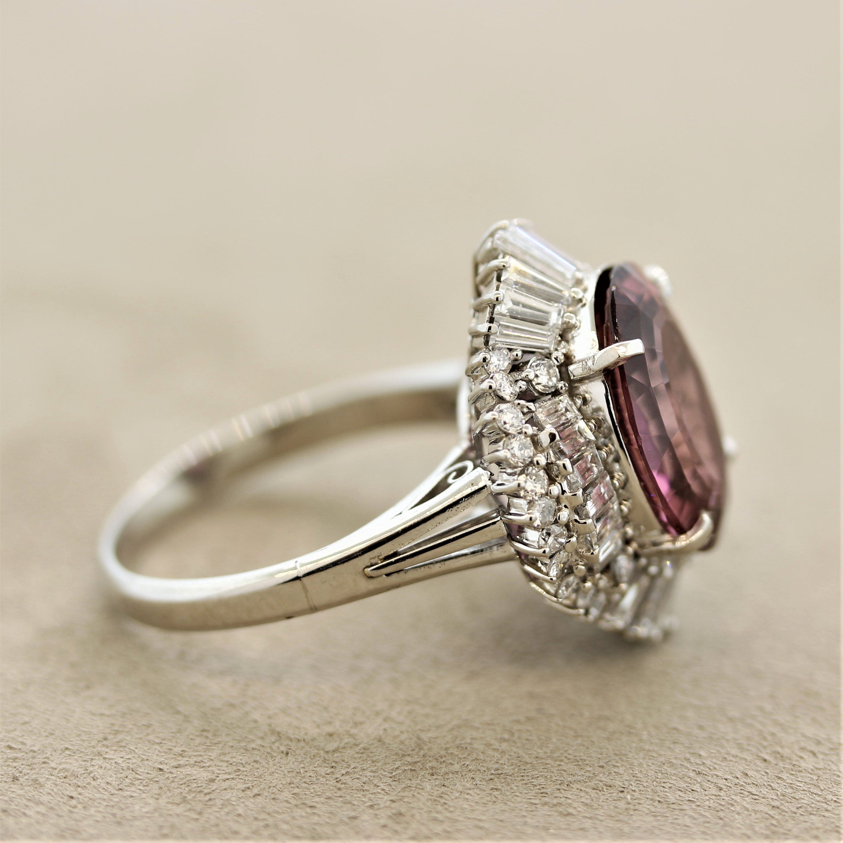 Pink Tourmaline Diamond Platinum Ring