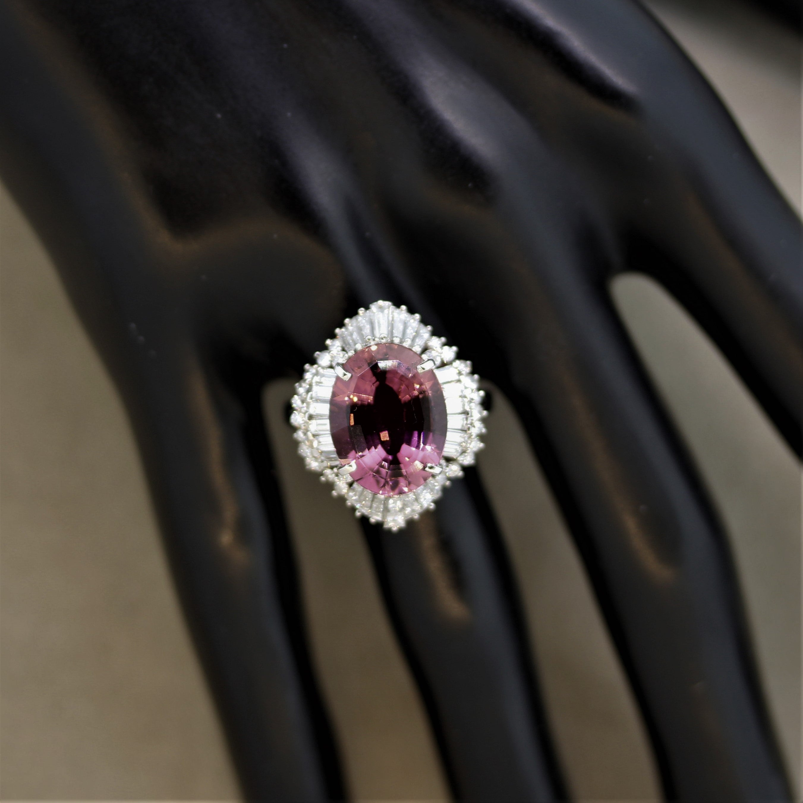 Pink Tourmaline Diamond Platinum Ring