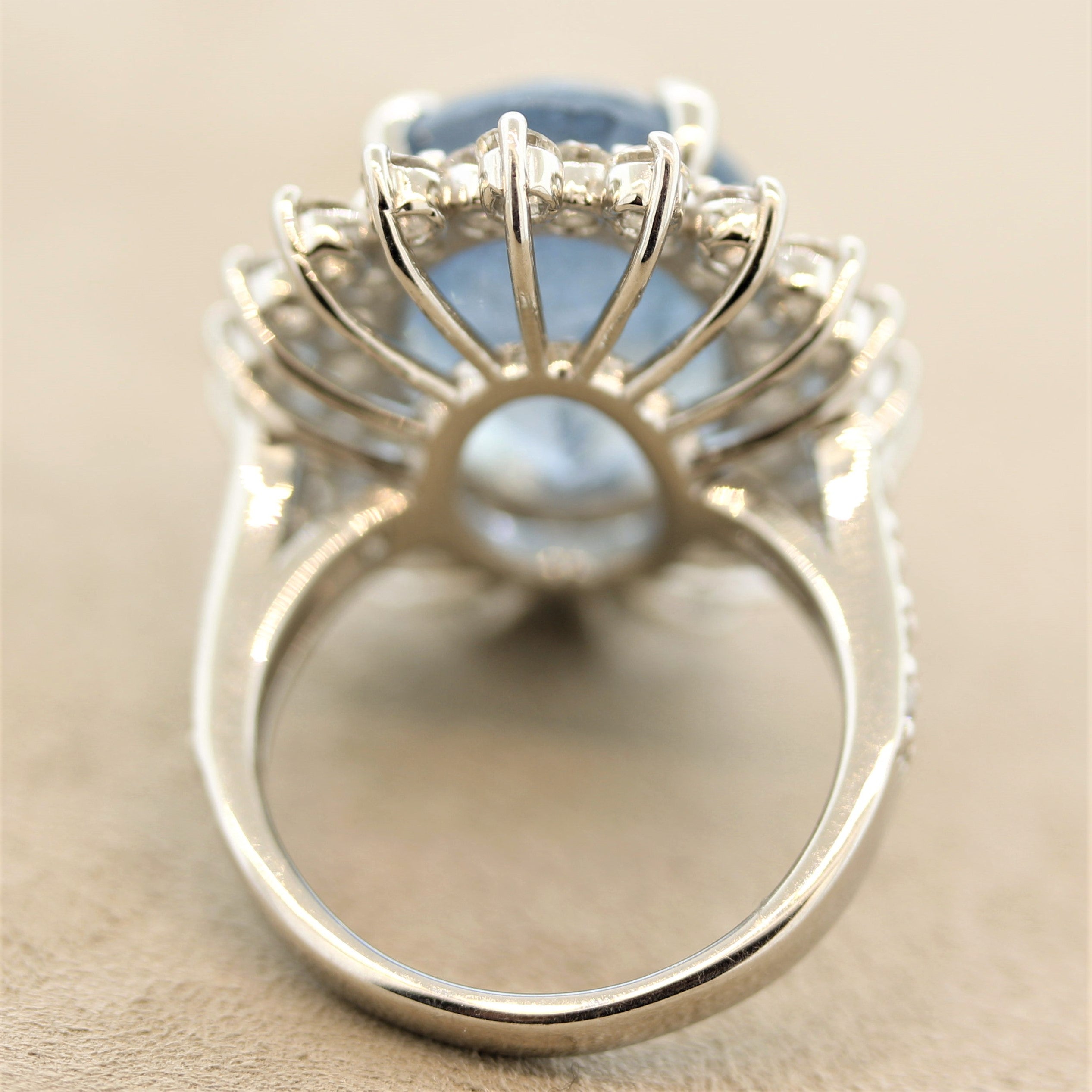 Aquamarine Diamond Sunburst Platinum Cocktail Ring