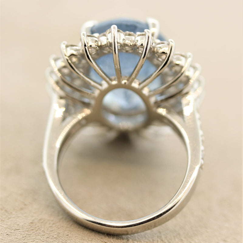 Aquamarine Diamond Sunburst Platinum Cocktail Ring