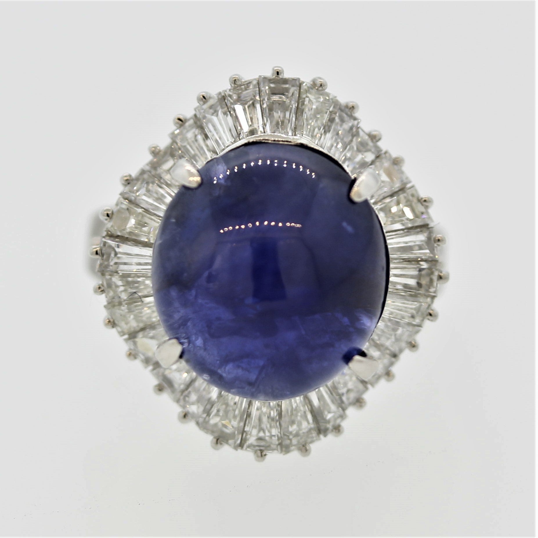 Fine Royal Blue Star Sapphire Diamond Platinum Ring