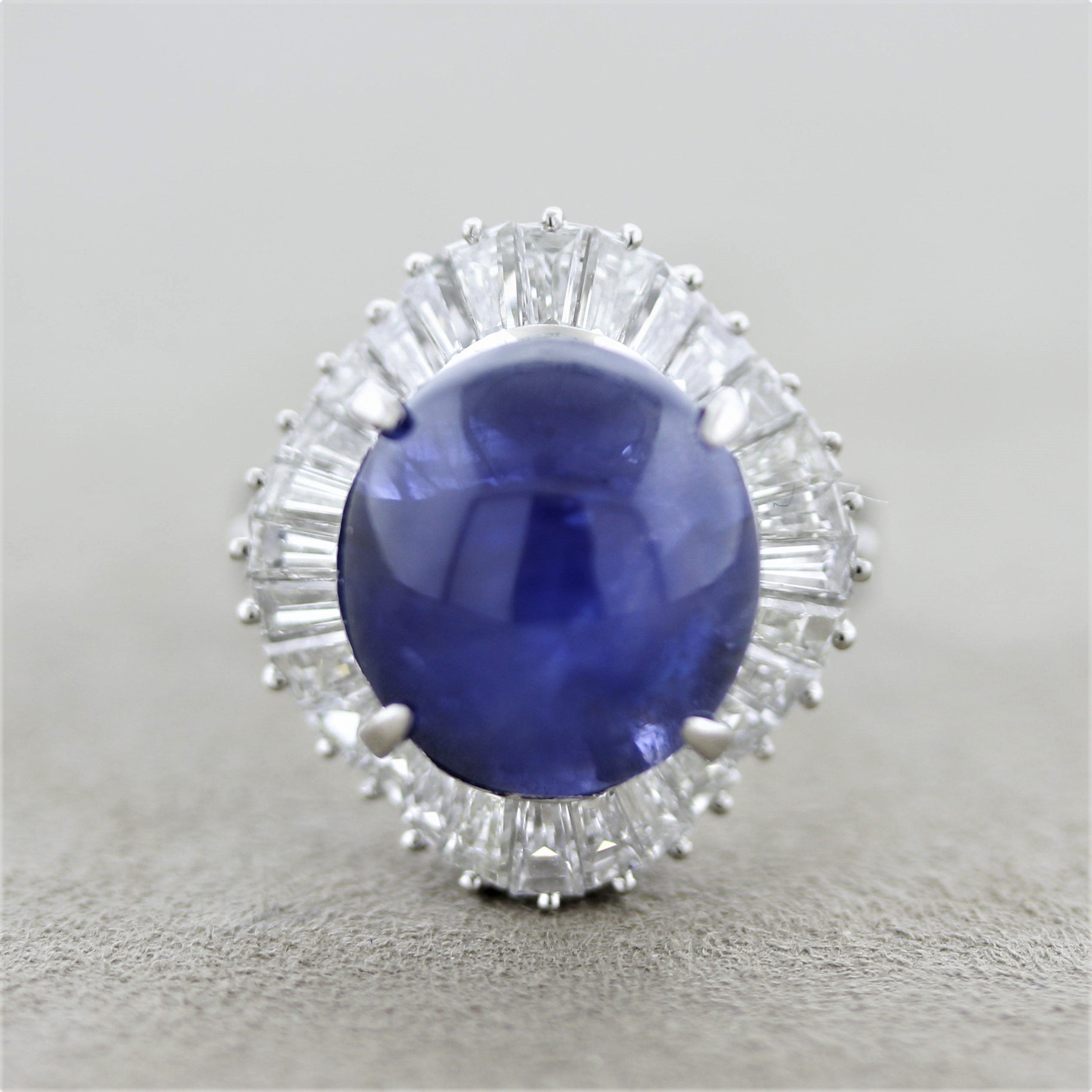 Fine Royal Blue Star Sapphire Diamond Platinum Ring