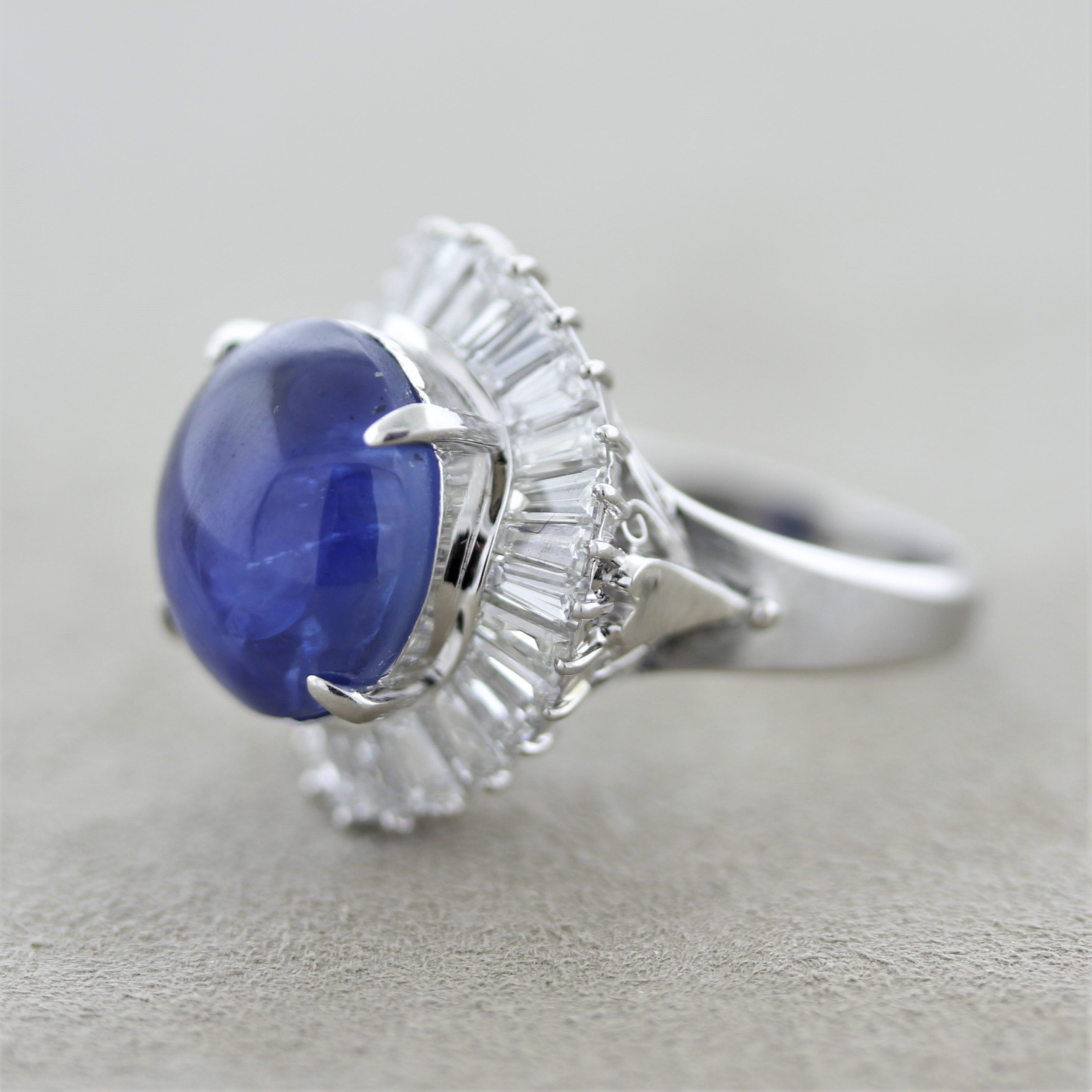 Fine Royal Blue Star Sapphire Diamond Platinum Ring