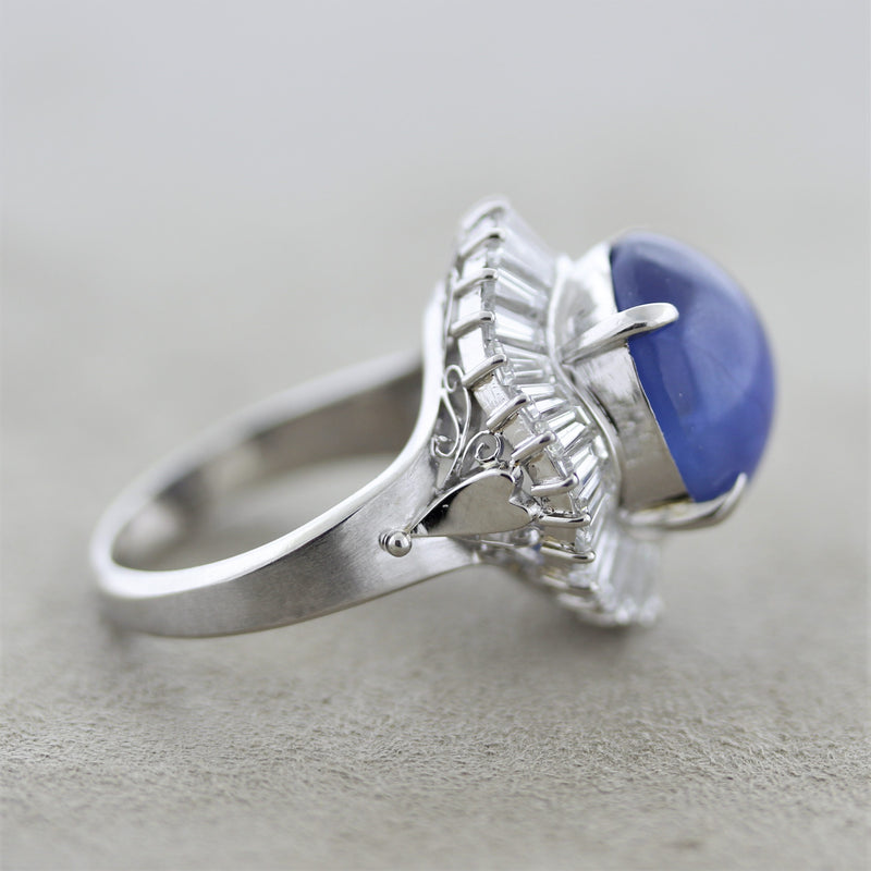 Fine Royal Blue Star Sapphire Diamond Platinum Ring