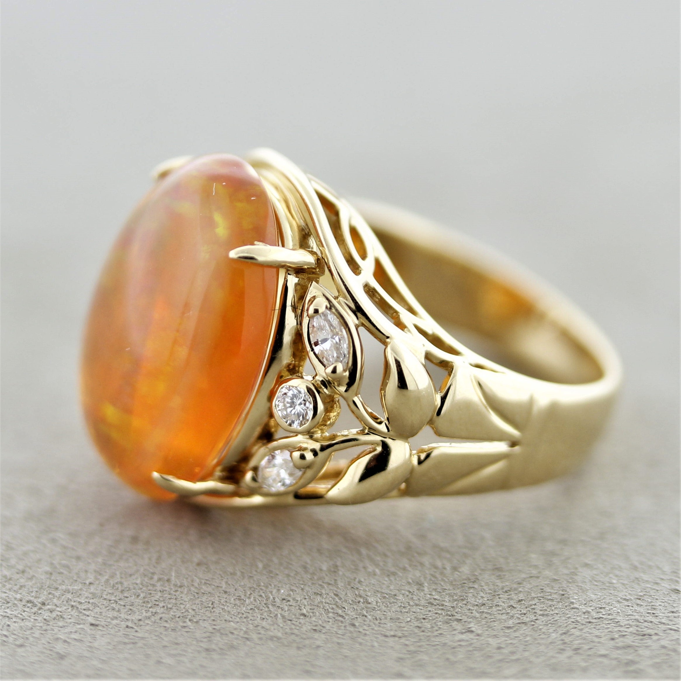 Mexican Fire Opal Diamond Gold Ring