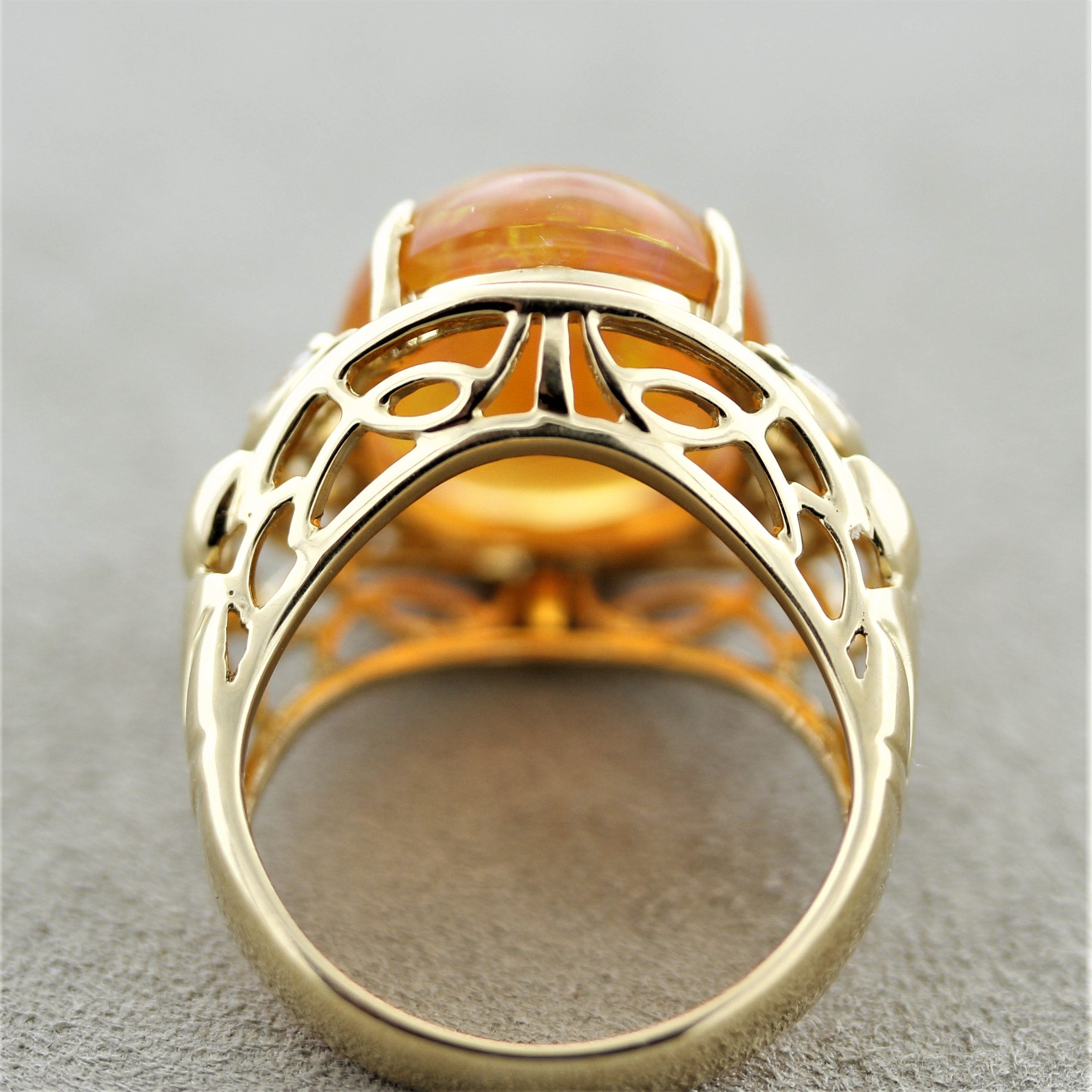 Mexican Fire Opal Diamond Gold Ring