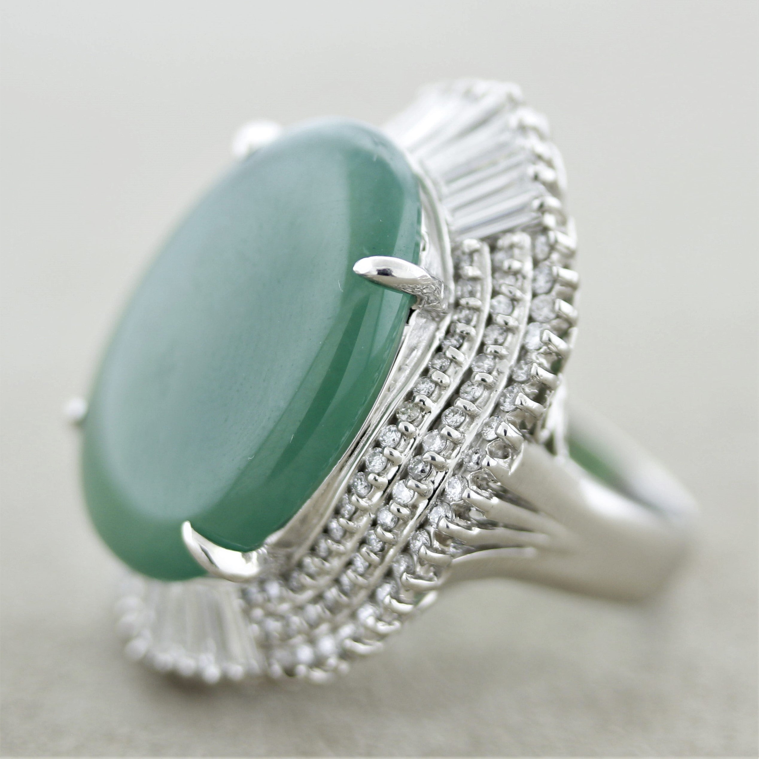 Massive Jadeite Jade Diamond Platinum Cocktail Ring