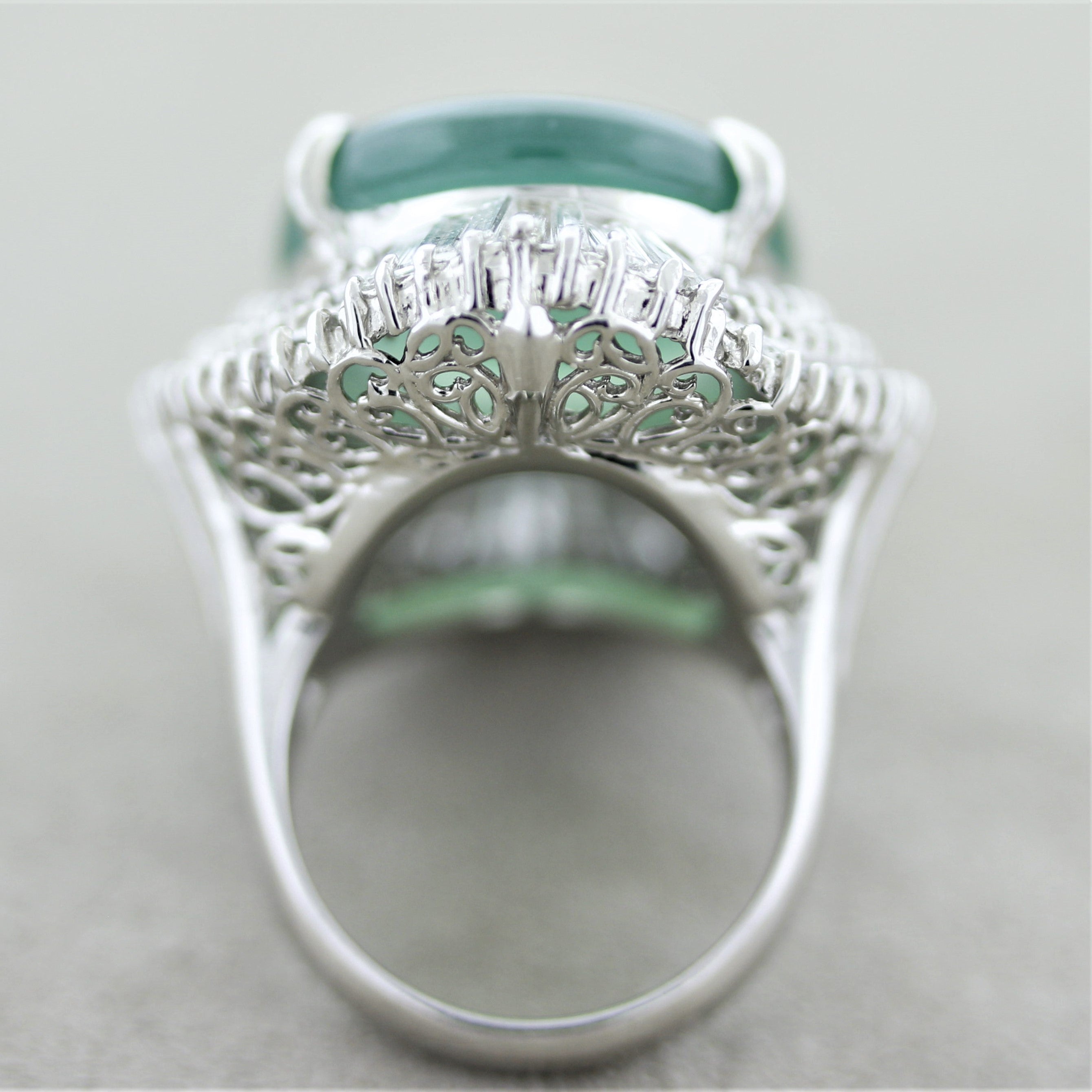 Massive Jadeite Jade Diamond Platinum Cocktail Ring