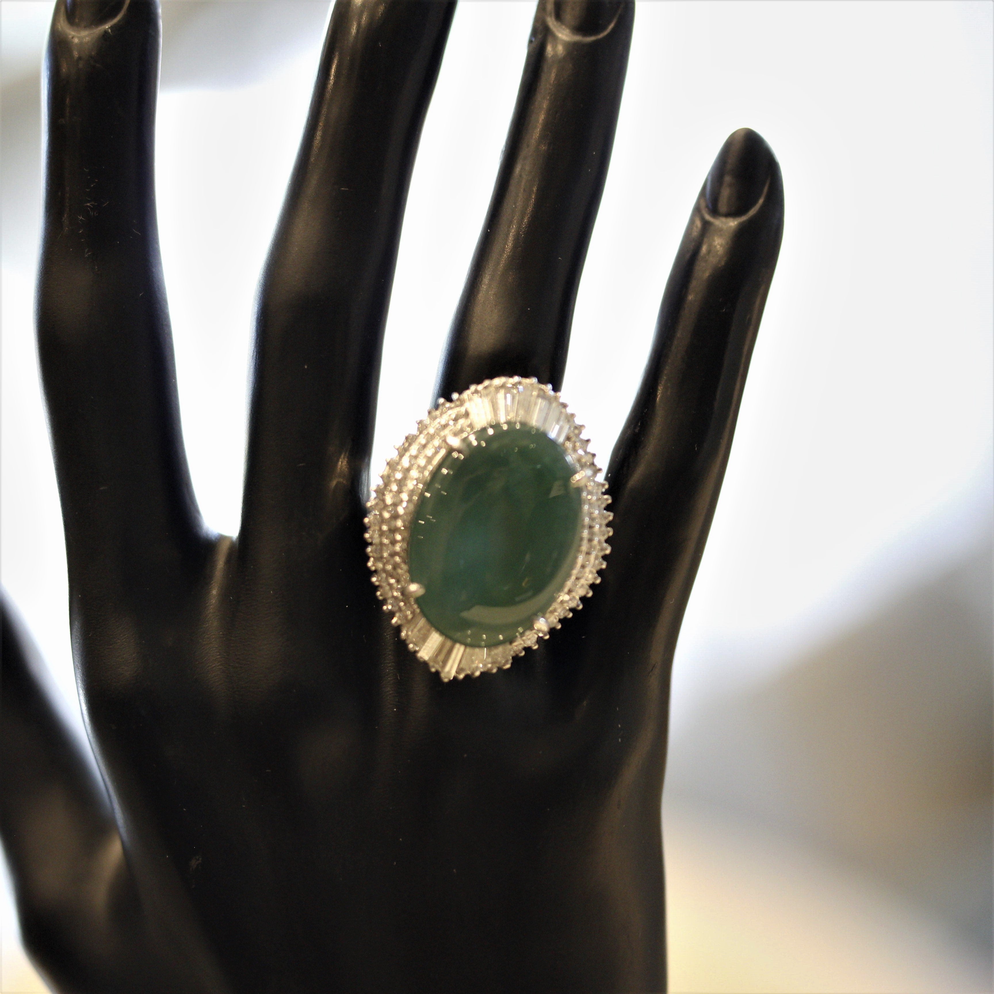 Massive Jadeite Jade Diamond Platinum Cocktail Ring