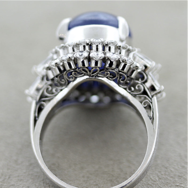Fantastic Star Sapphire Diamond Platinum Ring