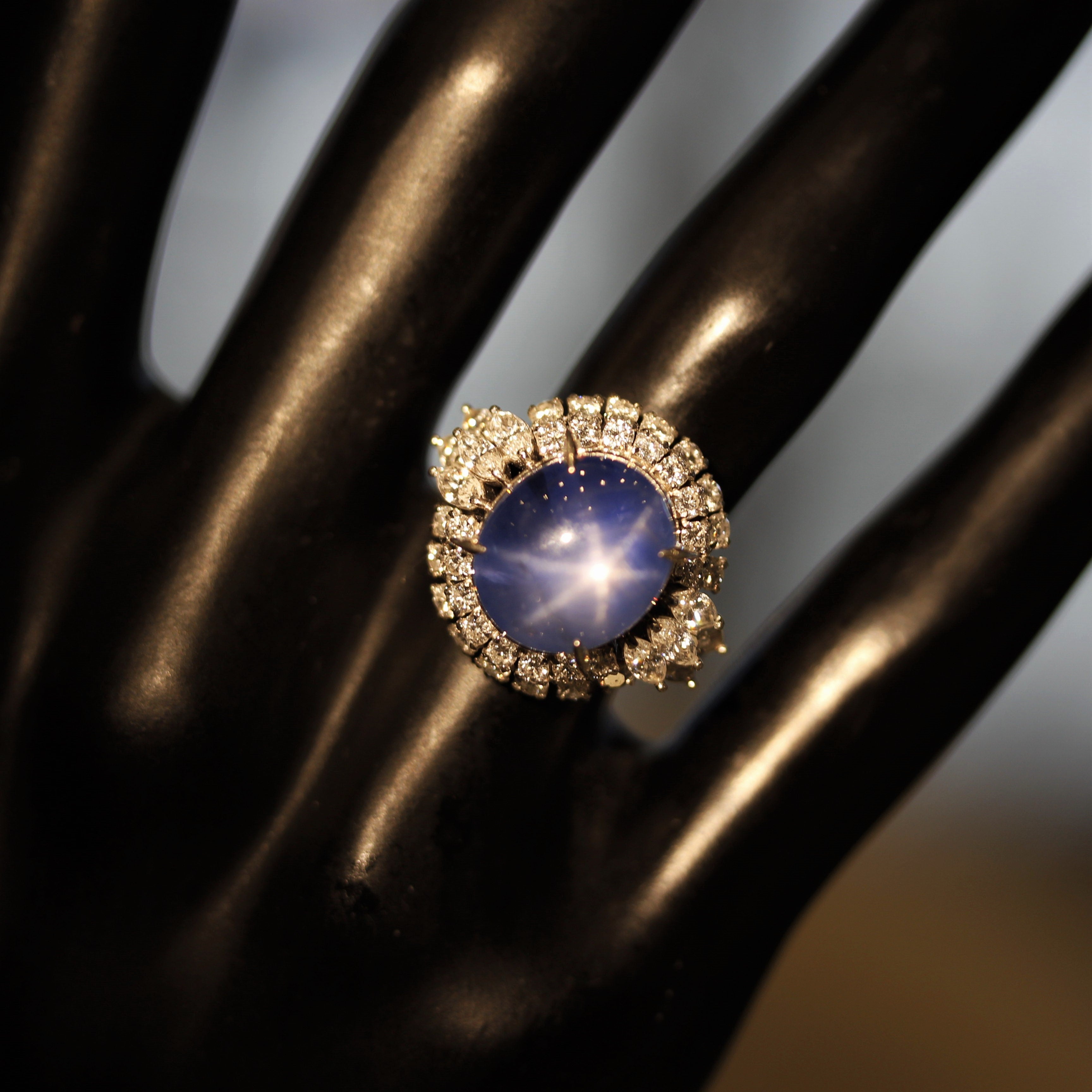 Fantastic Star Sapphire Diamond Platinum Ring