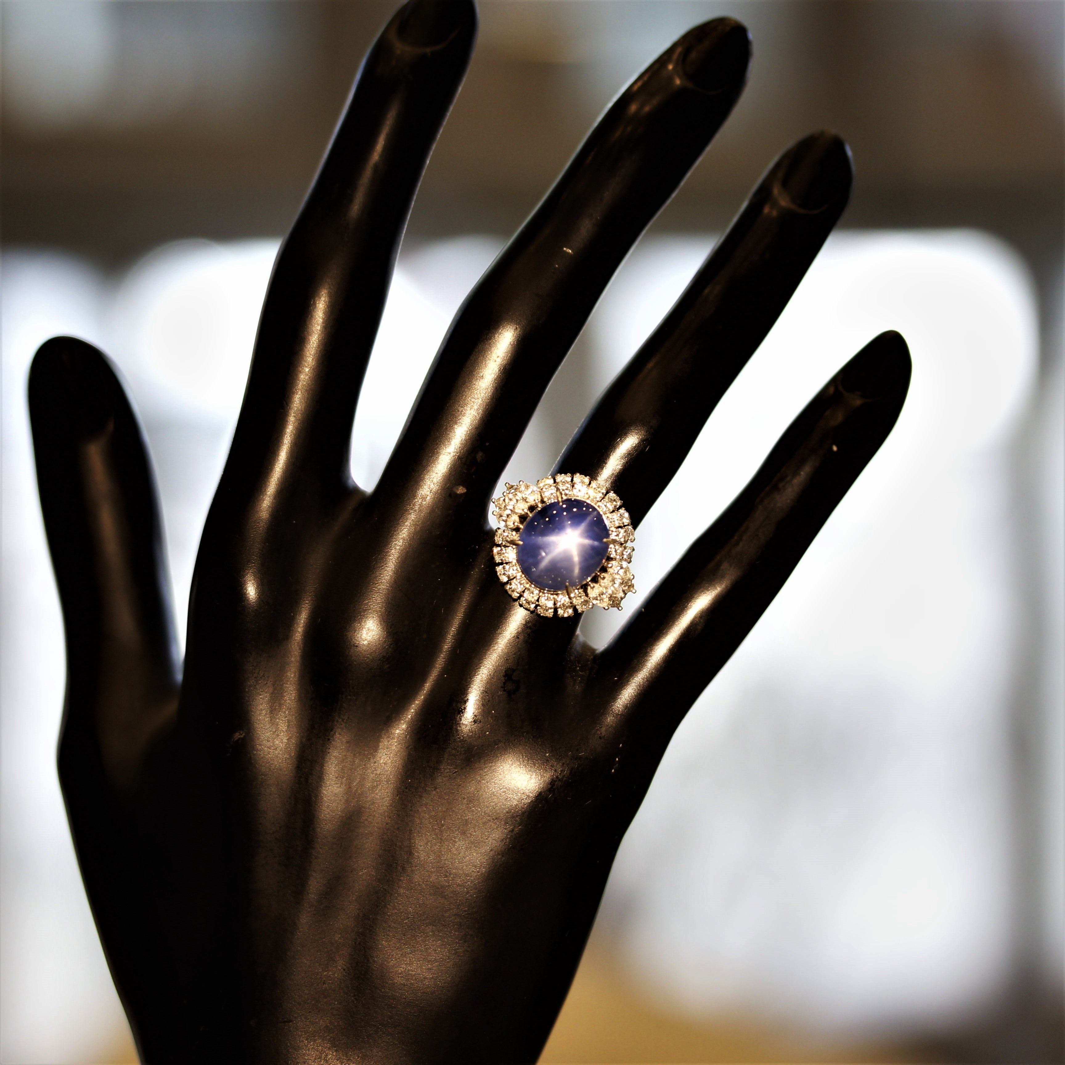 Fantastic Star Sapphire Diamond Platinum Ring