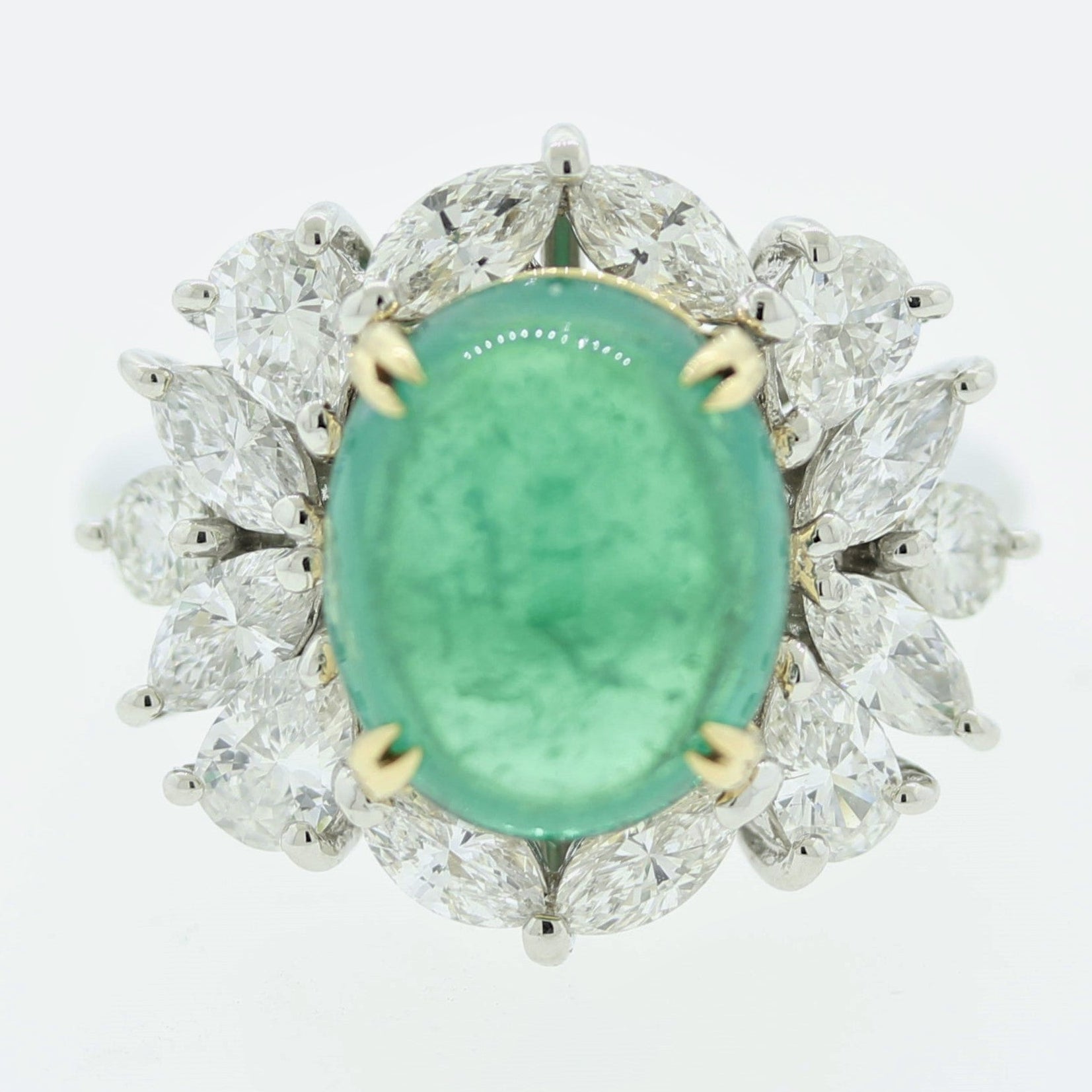 Cabochon Emerald Diamond Platinum Ring