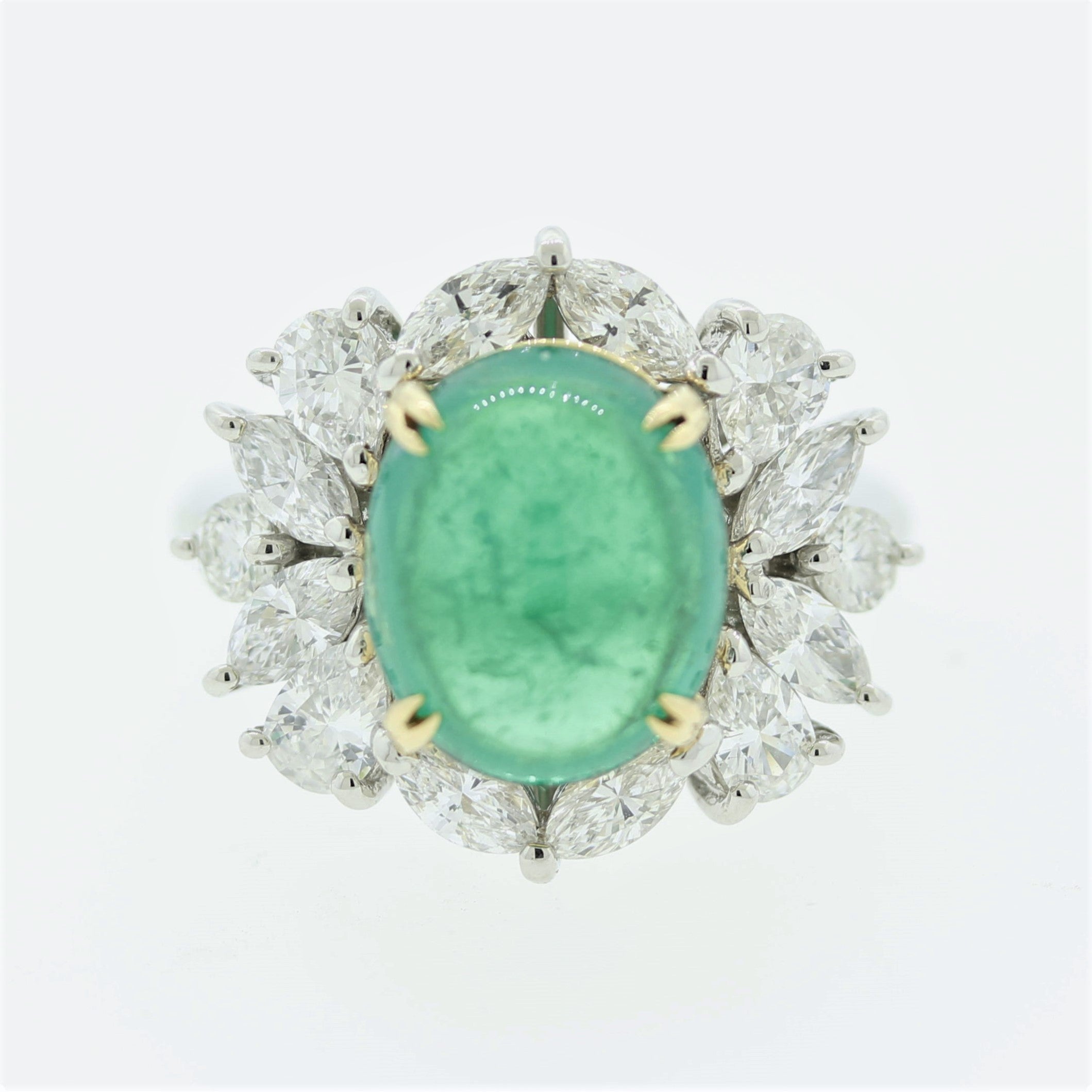 Cabochon Emerald Diamond Platinum Ring