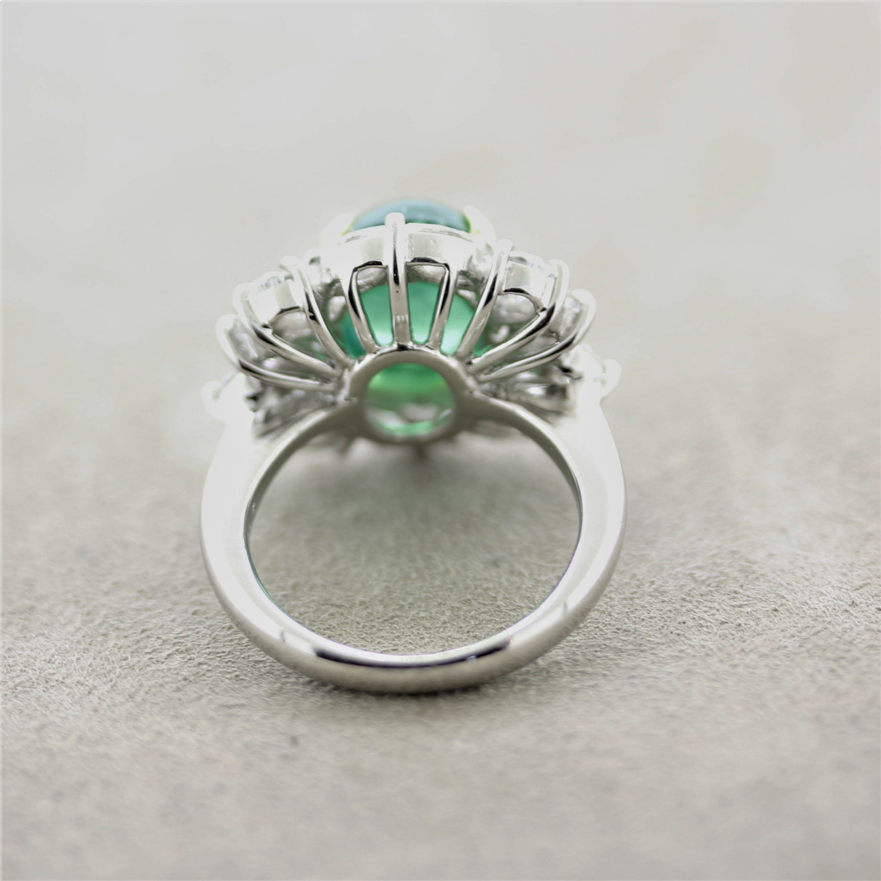 Cabochon Emerald Diamond Platinum Ring