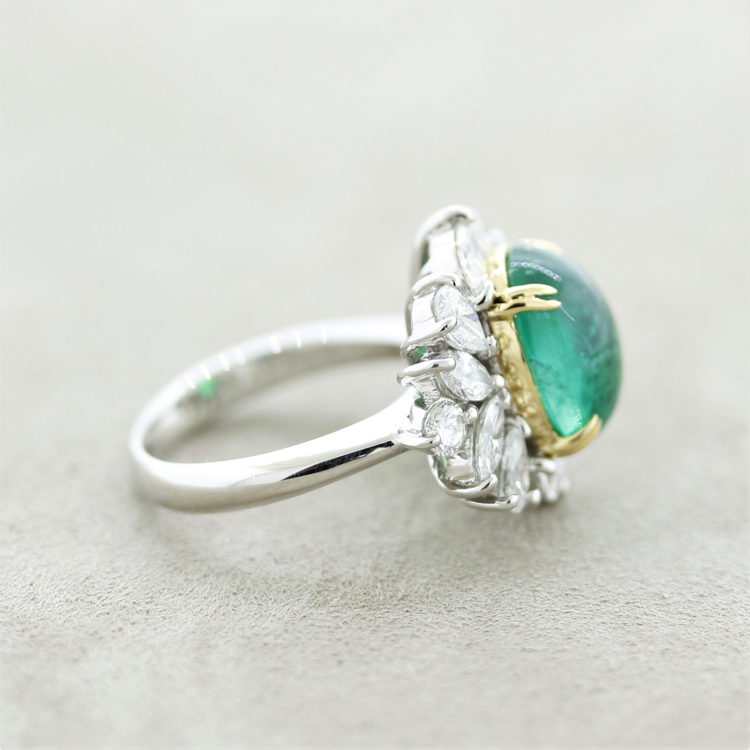 Cabochon Emerald Diamond Platinum Ring