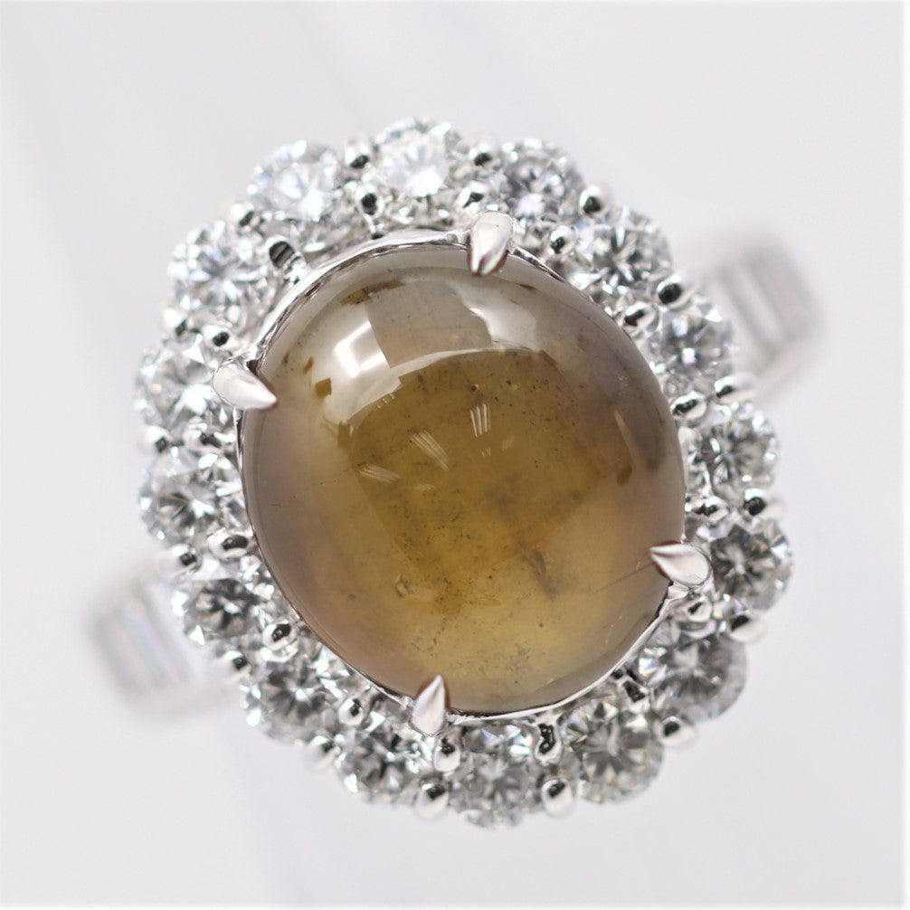 Gem Cat’s Eye Chrysoberyl Diamond Platinum Ring