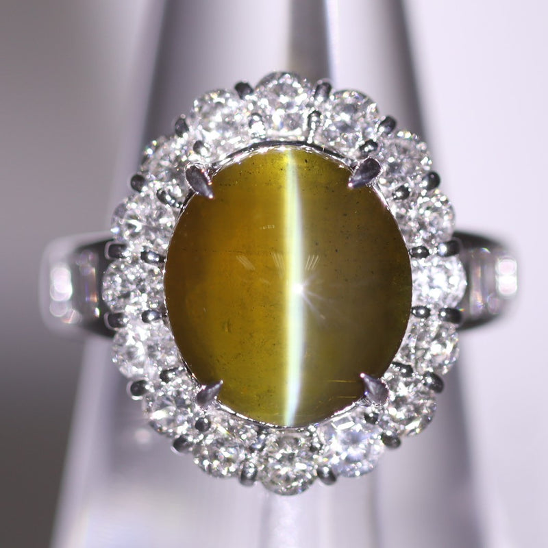Gem Cat’s Eye Chrysoberyl Diamond Platinum Ring