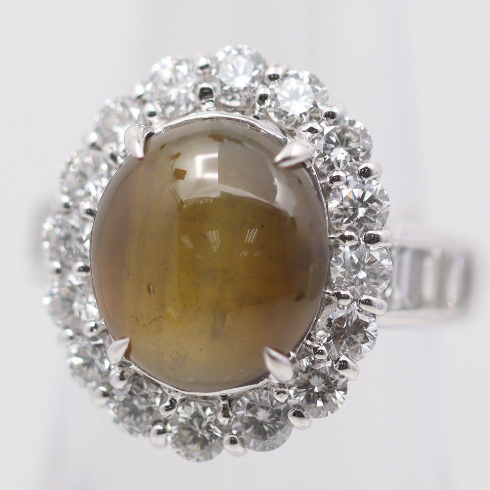 Gem Cat’s Eye Chrysoberyl Diamond Platinum Ring