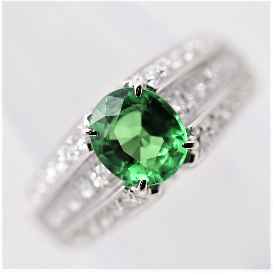 Tsavorite Garnet Diamond Platinum Ring