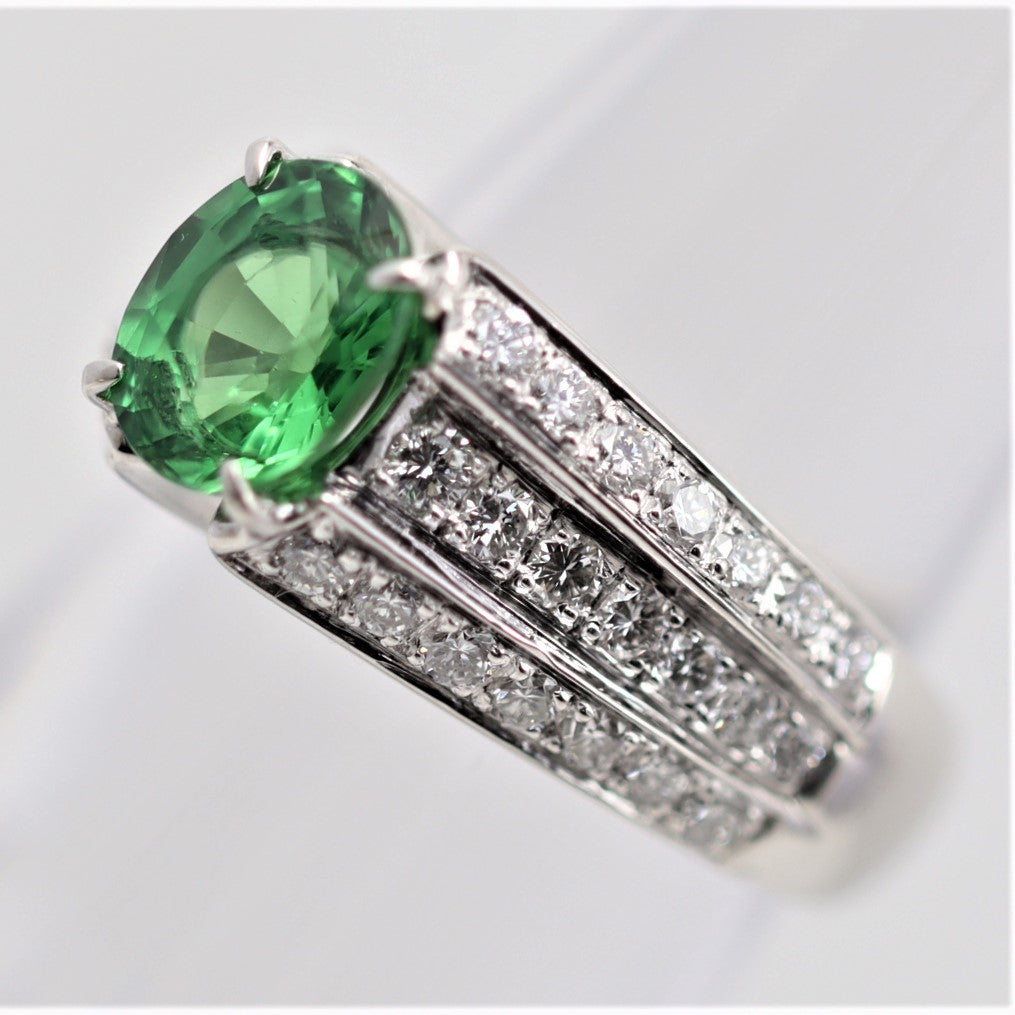 Tsavorite Garnet Diamond Platinum Ring