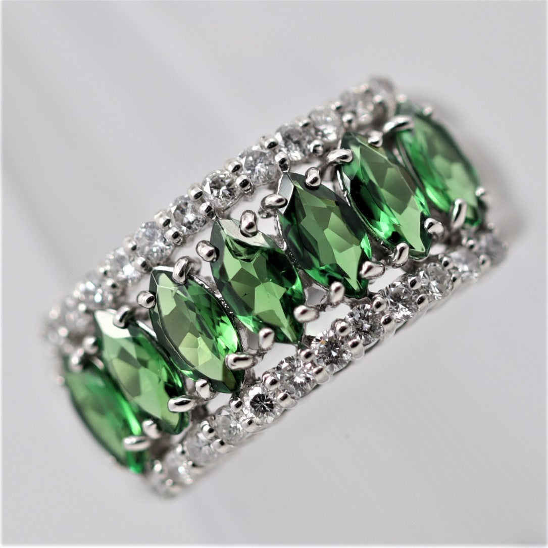 Tsavorite Garnet Diamond Platinum Band Ring