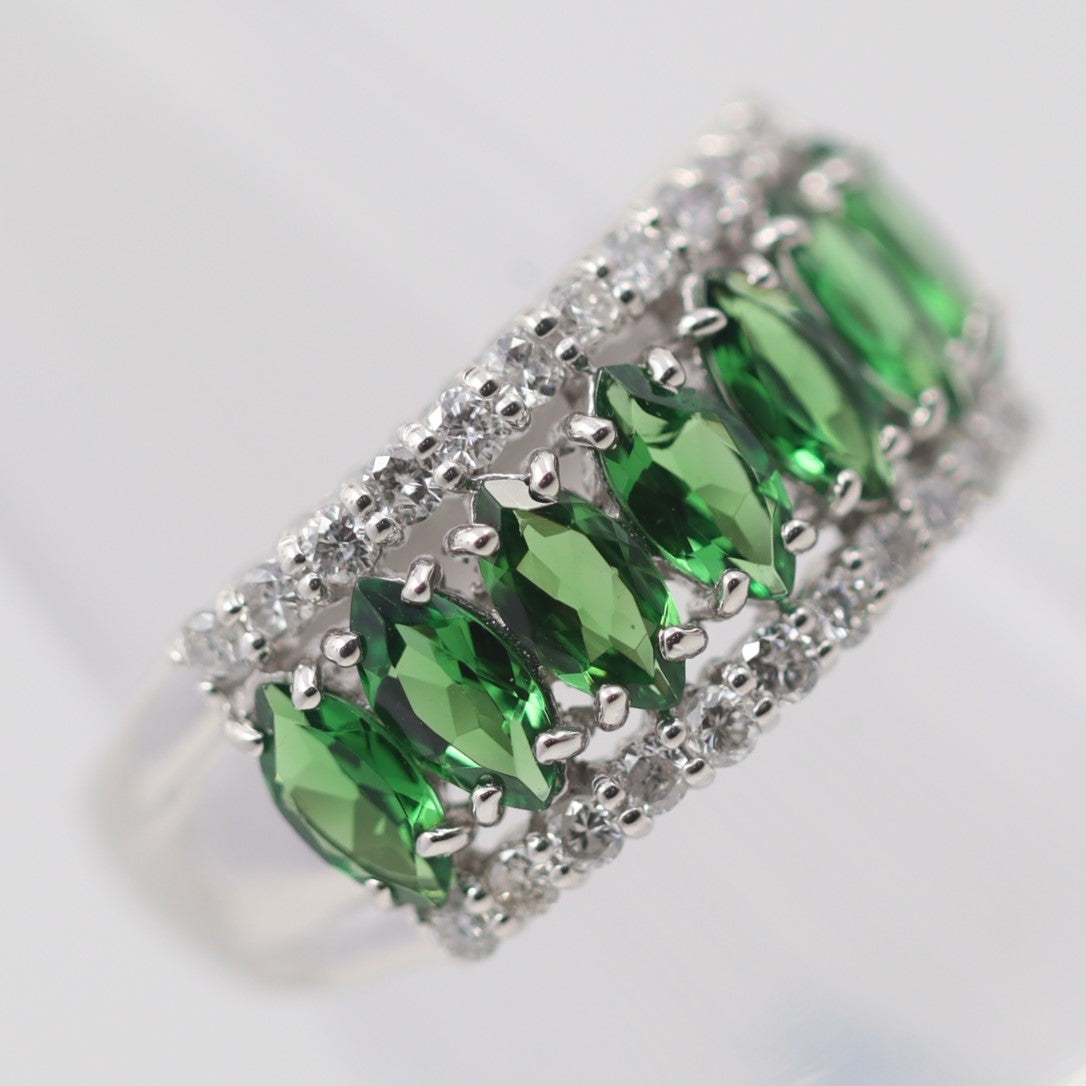 Tsavorite Garnet Diamond Platinum Band Ring