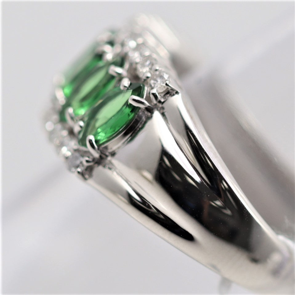 Tsavorite Garnet Diamond Platinum Band Ring