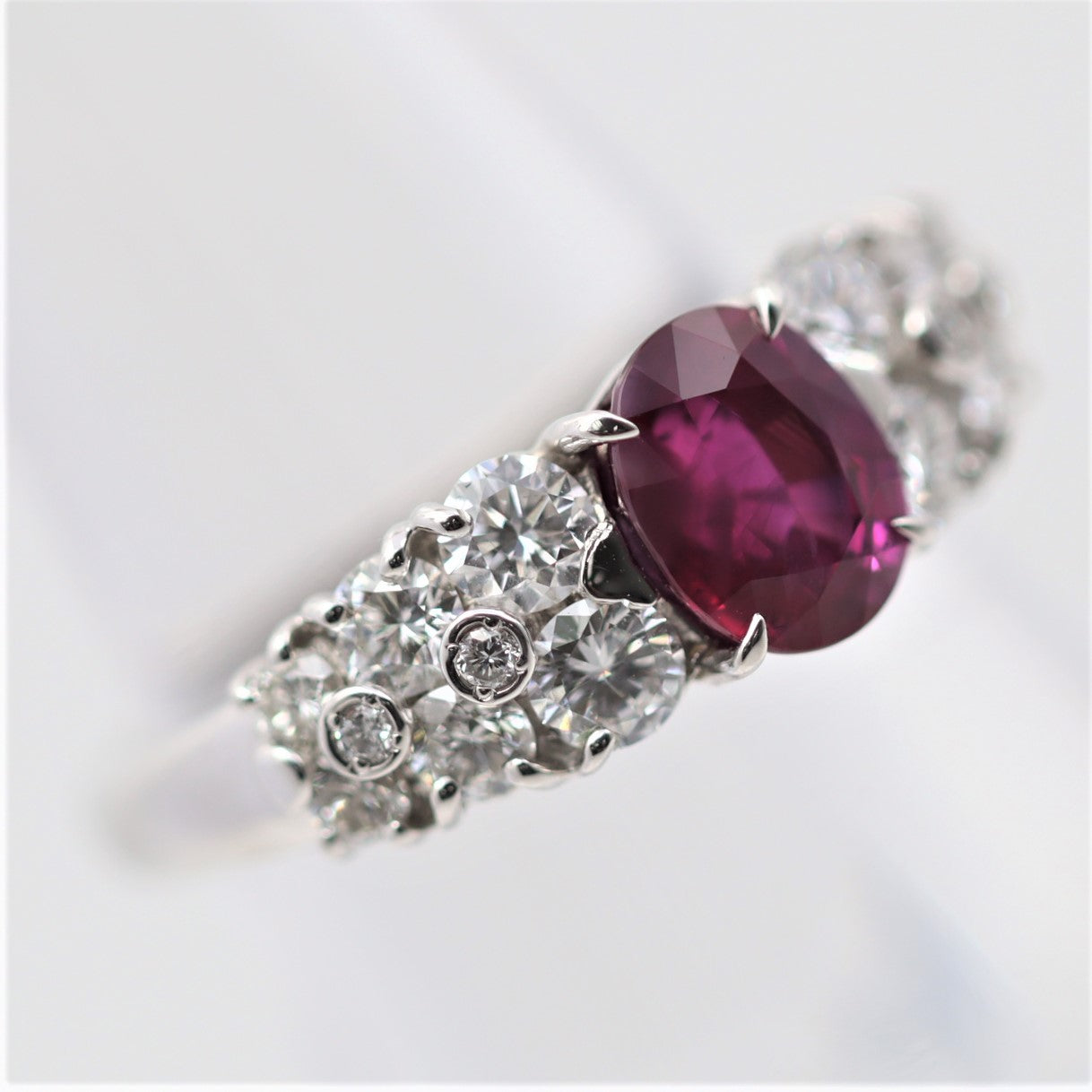 Pigeon Blood Burmese Ruby Diamond Platinum Ring, GRS Certified