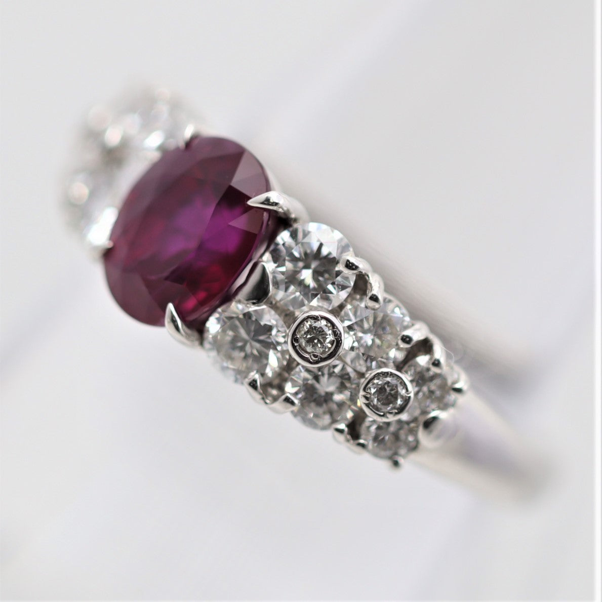 Pigeon Blood Burmese Ruby Diamond Platinum Ring, GRS Certified