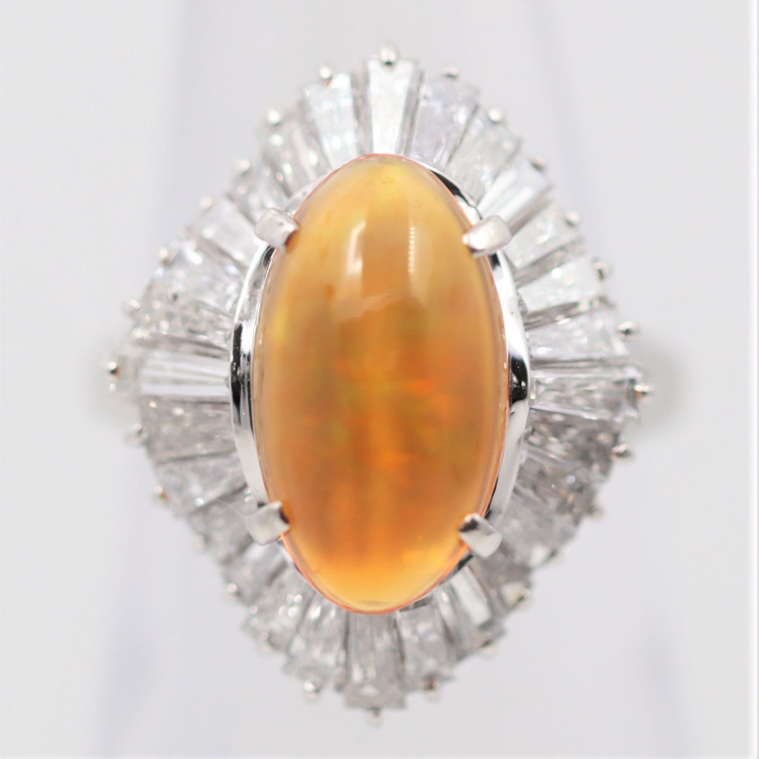 Mexican Fire Opal Diamond Platinum Ballerina Ring