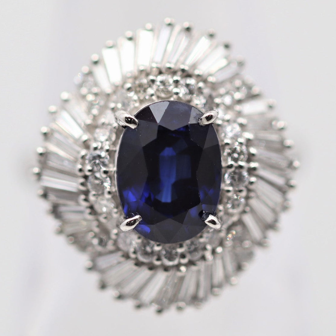 Royal-Blue Sapphire Diamond Platinum Ballerina Ring