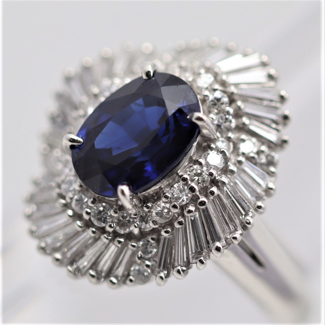 Royal-Blue Sapphire Diamond Platinum Ballerina Ring