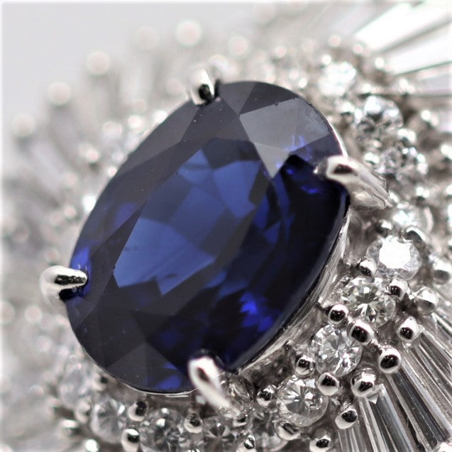 Royal-Blue Sapphire Diamond Platinum Ballerina Ring