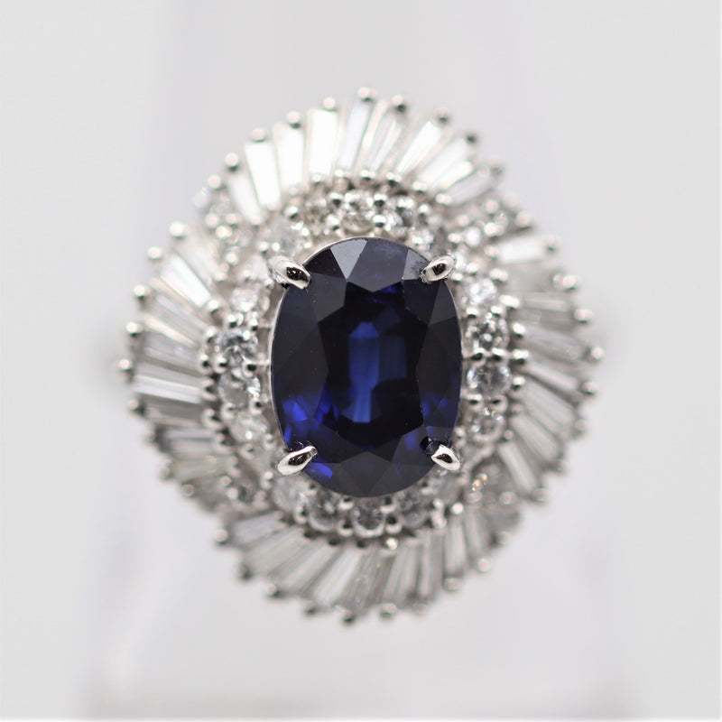 Royal-Blue Sapphire Diamond Platinum Ballerina Ring