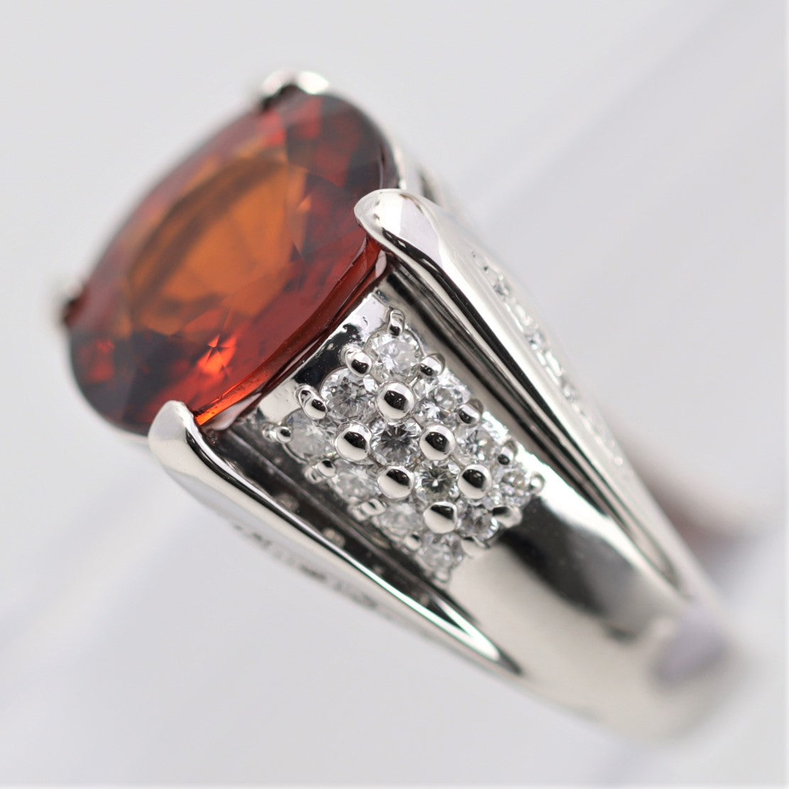 Mandarin Garnet Diamond Platinum Ring