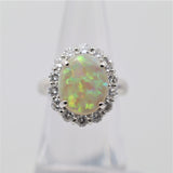 Australian Opal Diamond Halo Platinum Ring