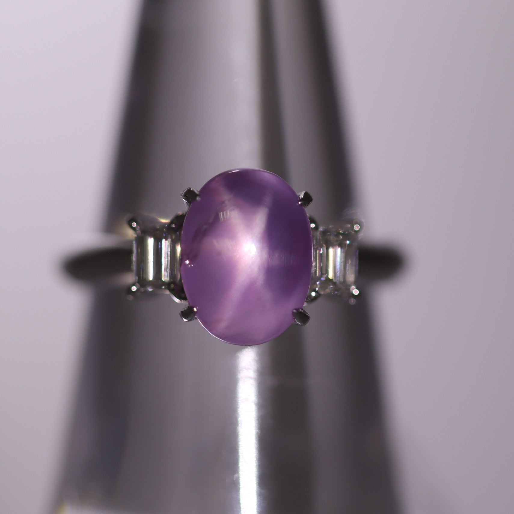 Pink Star Sapphire Diamond Platinum Ring