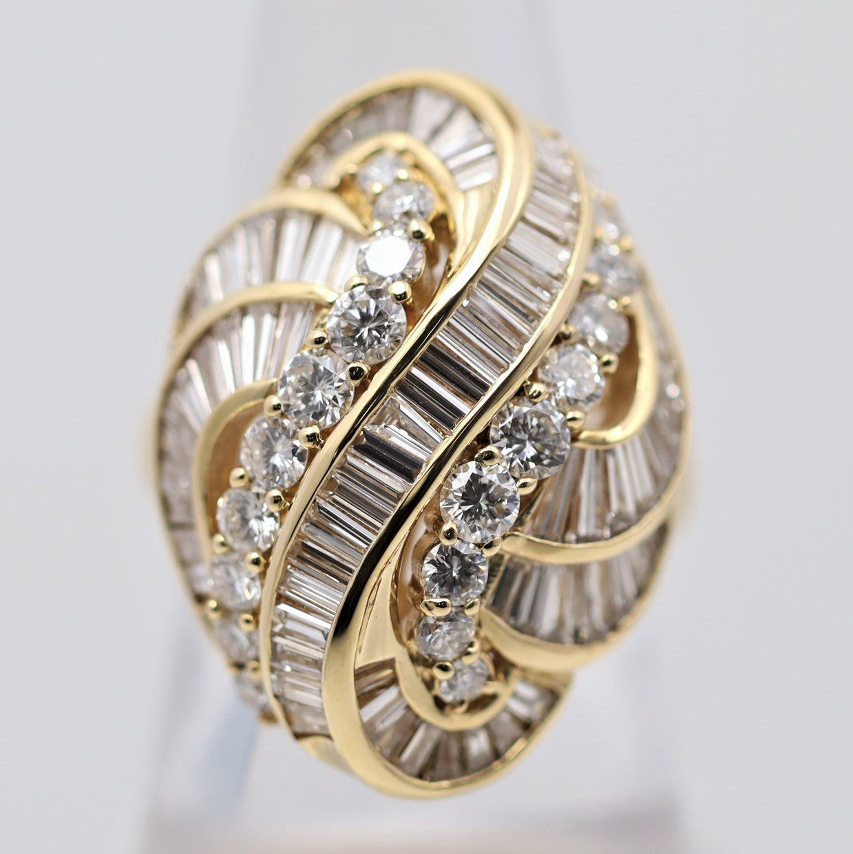 Diamond Cascade Gold Domed Cocktail Ring