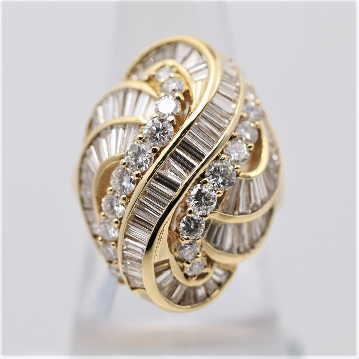 Diamond Cascade Gold Domed Cocktail Ring